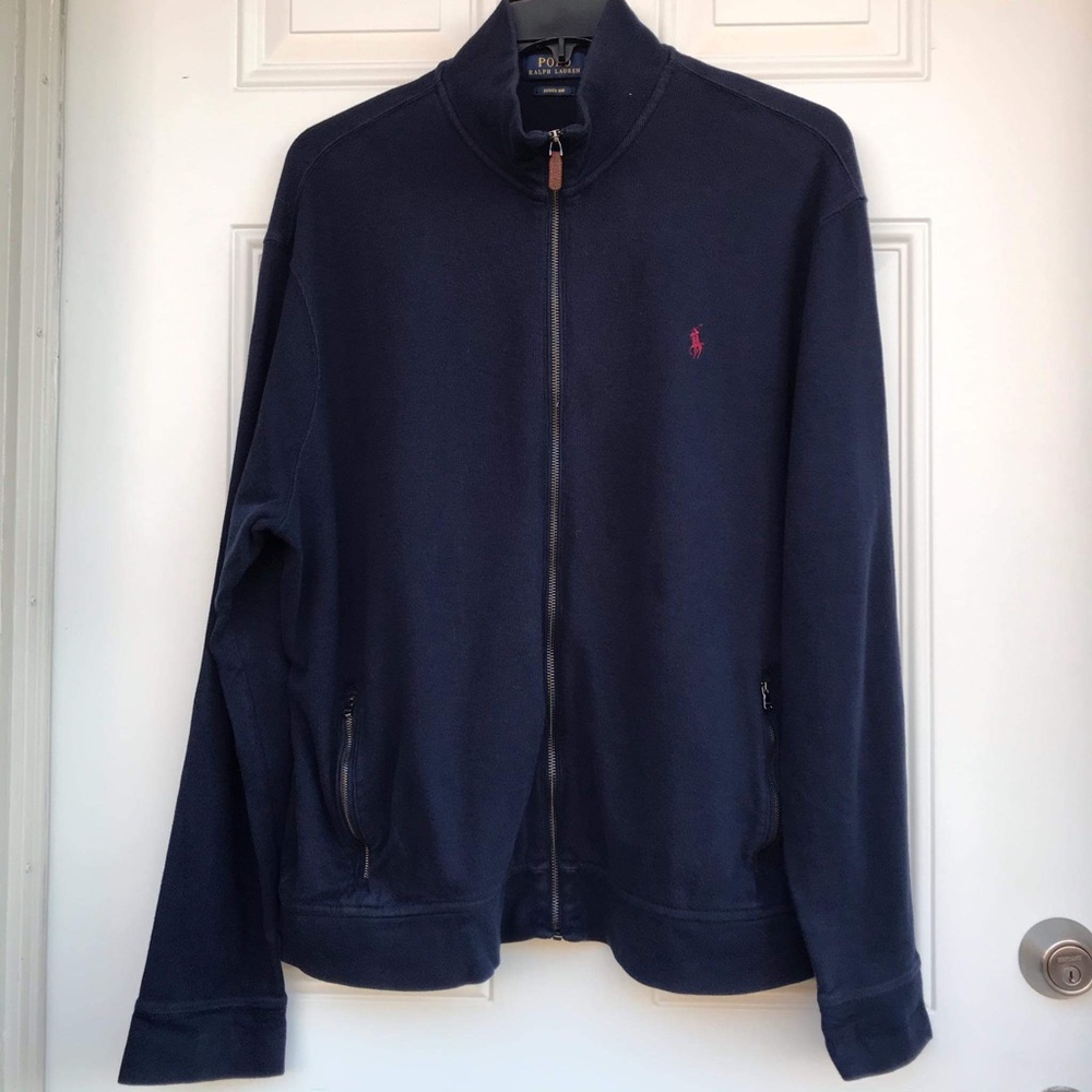 Navy Blue Zip Up Sweater Polo by Ralph Lauren - XL